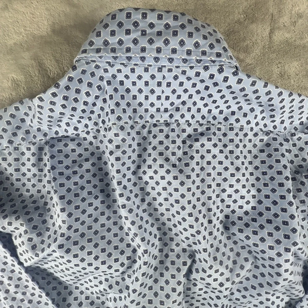 Polo Ralph Lauren Shirt Mens Medium Blue Geometric AOP Classic Stretch Button Up